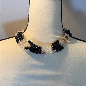Swarovski RARE 1980s four strands Black and Clear Crystal Necklace